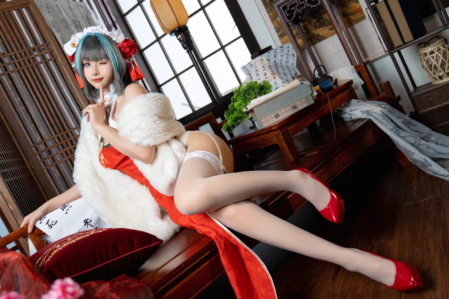 Momoko葵葵 - 柴郡本 旗袍 [29P-185MB] tg@simisebaisi 【丝足阁】006.webp